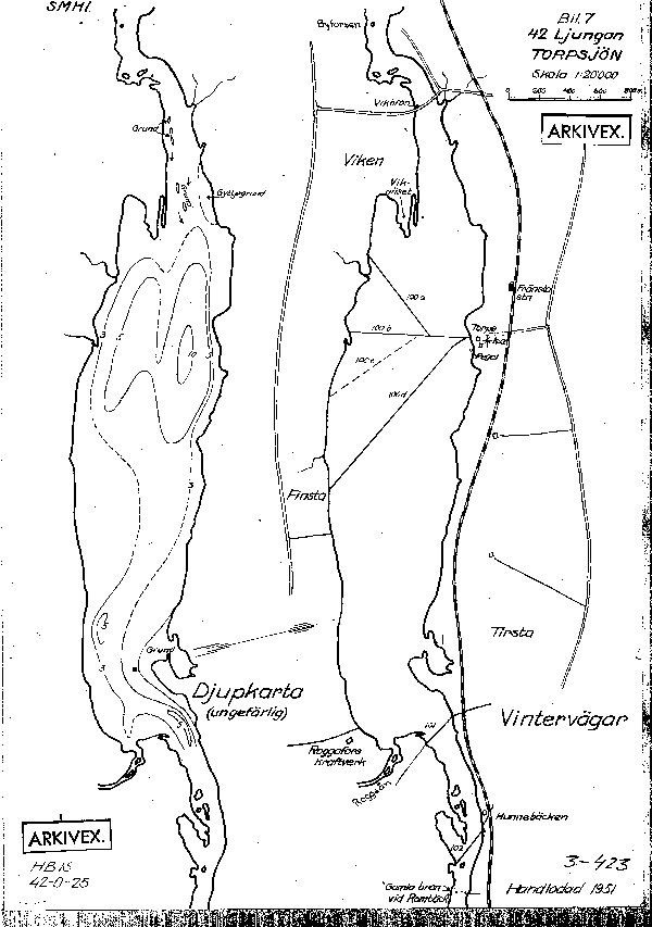 Djupkarta för Torpsjön i Ånge — Torpsjön — blad 3-0423 (SMHI Vattenwebb)