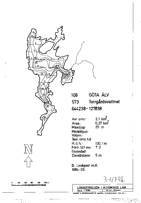 Djupkarta för Torrgårdsvatten — Torrgårdsvatten — blad 3-4732 (SMHI Vattenwebb)