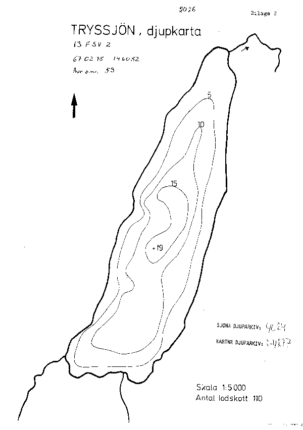 Djupkarta för Tryssjön i Gagnef — Tryssjön — blad 3-4277 (SMHI Vattenwebb)