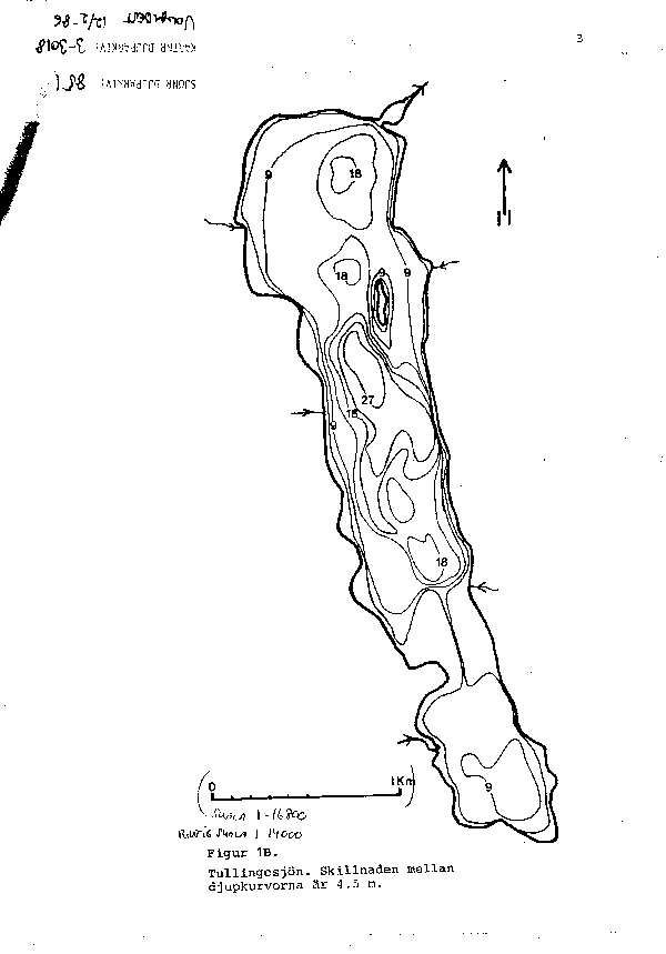 Djupkarta för Tullingesjön — Tullingesjön — blad 3-3018 (SMHI Vattenwebb)