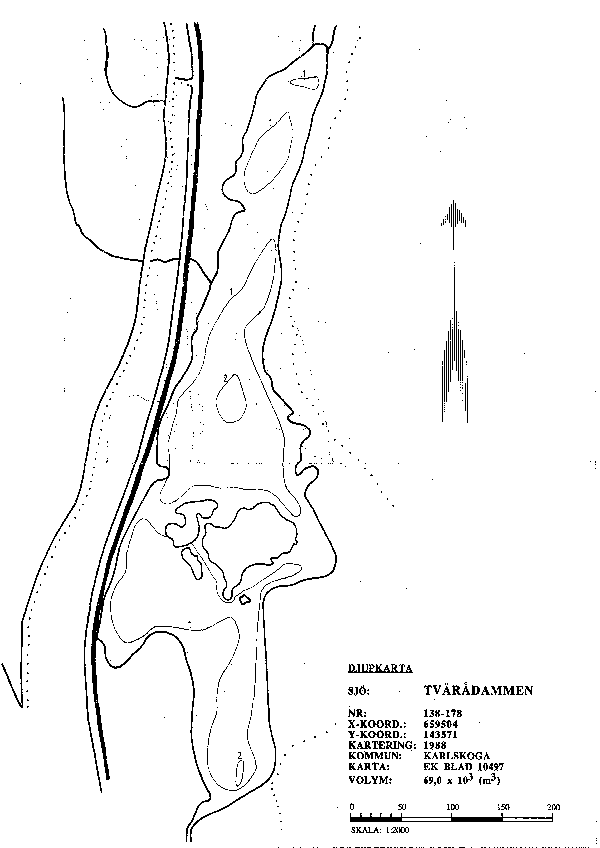 Djupkarta för Tvärådammen — Tvärådammen — blad 2-0553 (SMHI Vattenwebb)