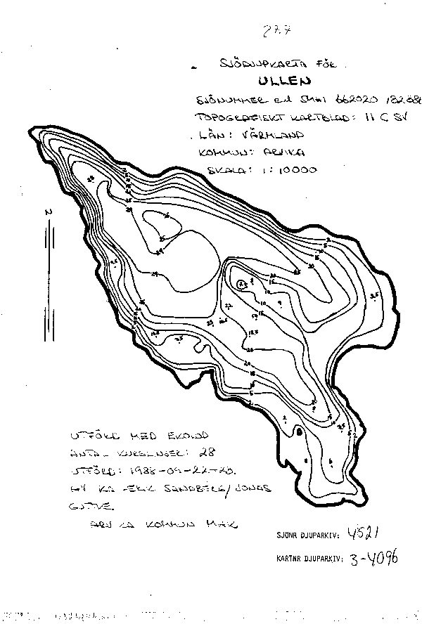 Djupkarta för Ullen — Ullen — blad 3-4096 (SMHI Vattenwebb)