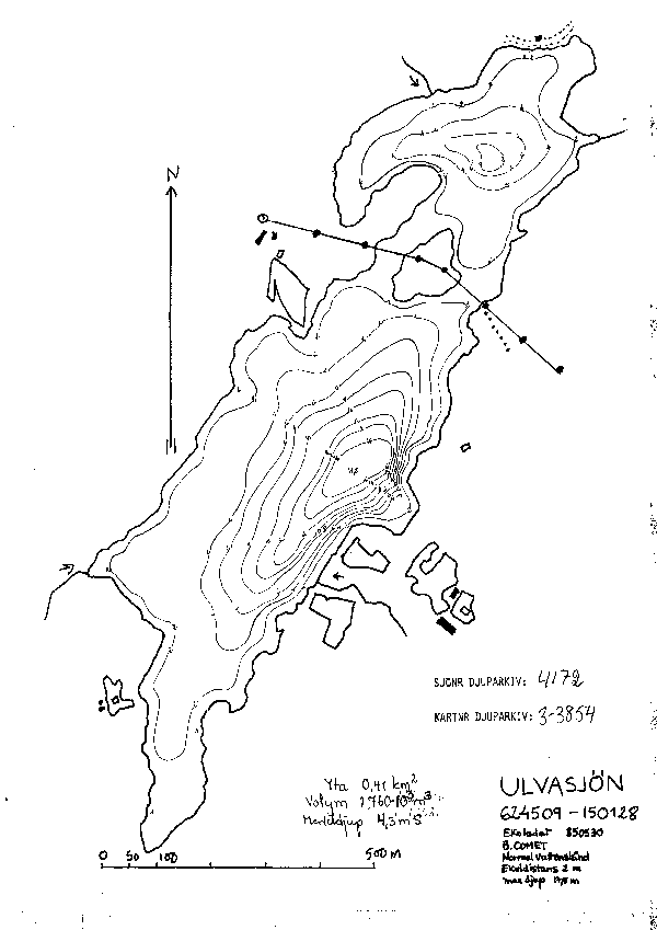Djupkarta för Ulvasjön i Karlskrona — Ulvasjön — blad 3-3854 (SMHI Vattenwebb)