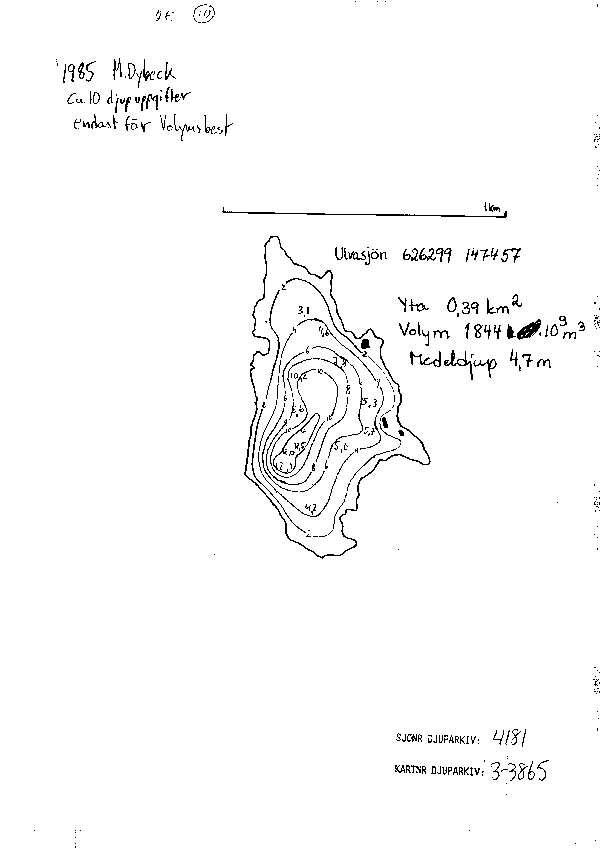 Djupkarta för Ulvasjön i Ronneby — Ulvasjön — blad 3-3865 (SMHI Vattenwebb)