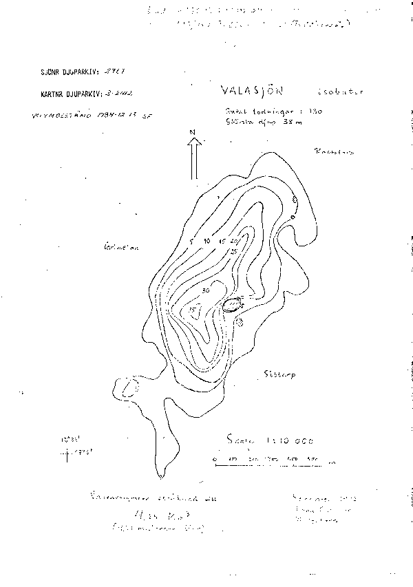 Djupkarta för Valasjön i Varberg — Valasjön — blad 3-2412 (SMHI Vattenwebb)