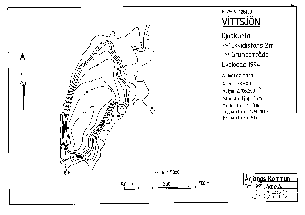 Djupkarta för Vittsjön i Årjäng — Vittsjön — blad 2-0793 (SMHI Vattenwebb)