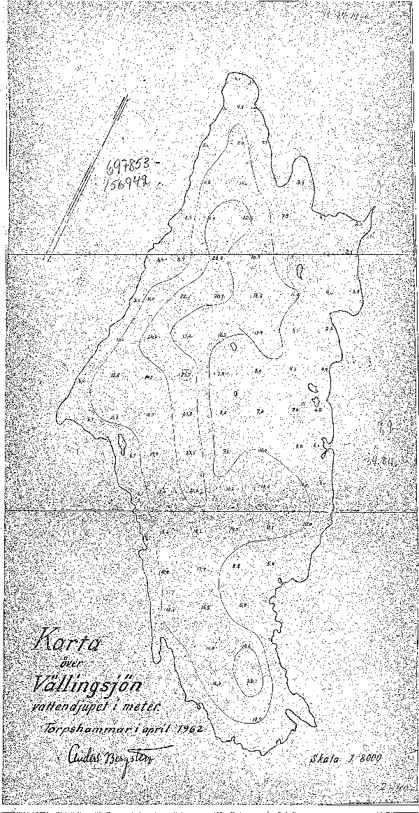 Djupkarta för Vällingsjön — Vällingsjön — blad 2-0040 (SMHI Vattenwebb)