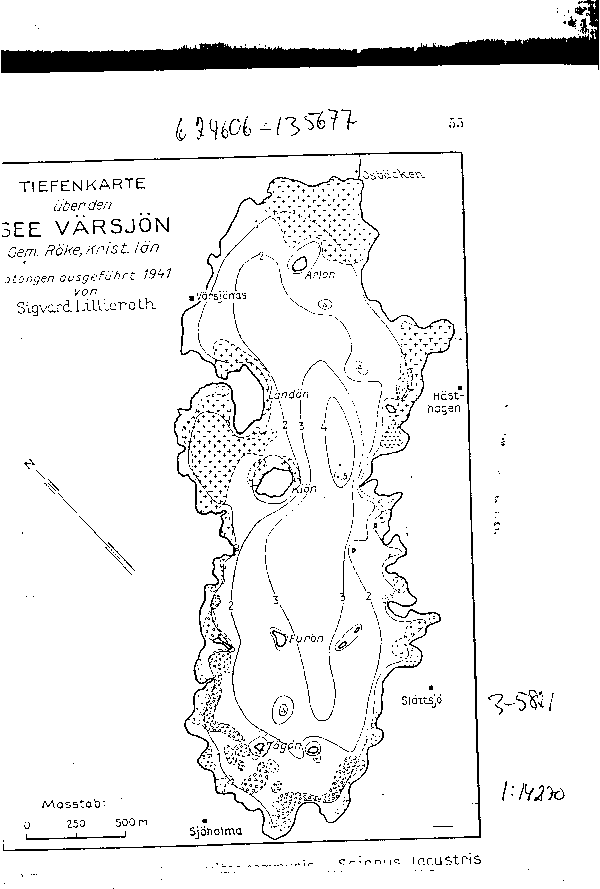 Djupkarta för Värsjön — Värsjön — blad 3-5821 (SMHI Vattenwebb)