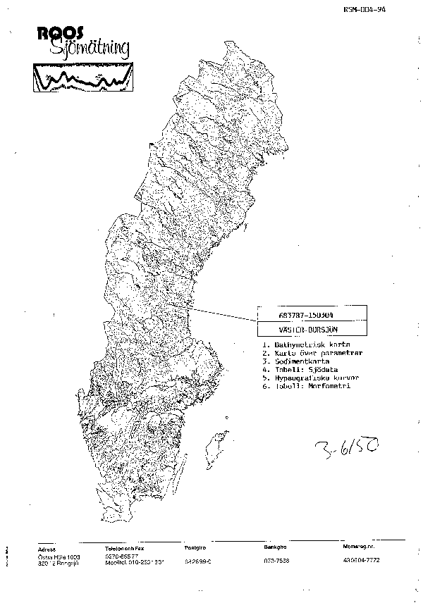 Djupkarta för Väster-Bursjön — Väster-Bursjön — blad 3-6150 (SMHI Vattenwebb)