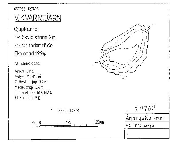 Djupkarta för Västra Kvarntjärn — SMHI Vattenwebb
