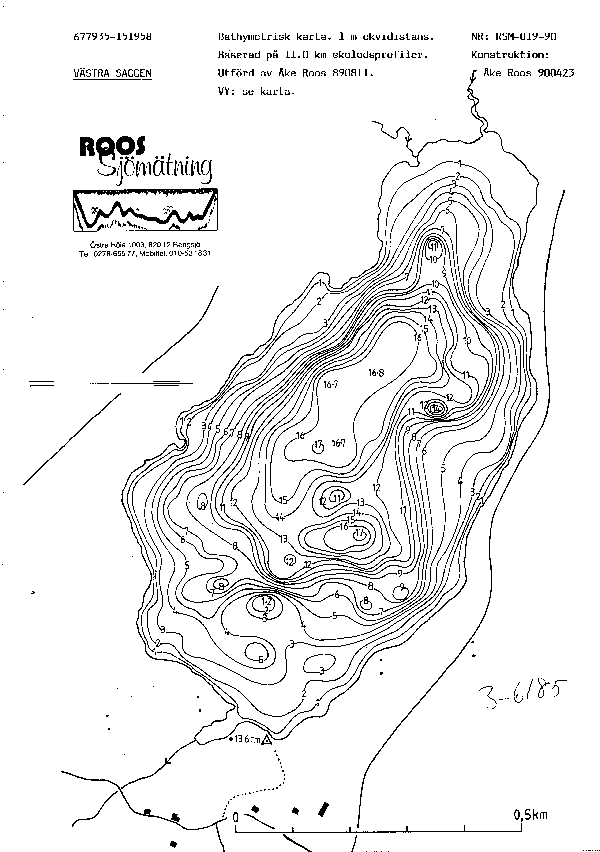 Djupkarta för Västra Saggen — Västra Saggen — blad 3-6185 (SMHI Vattenwebb)