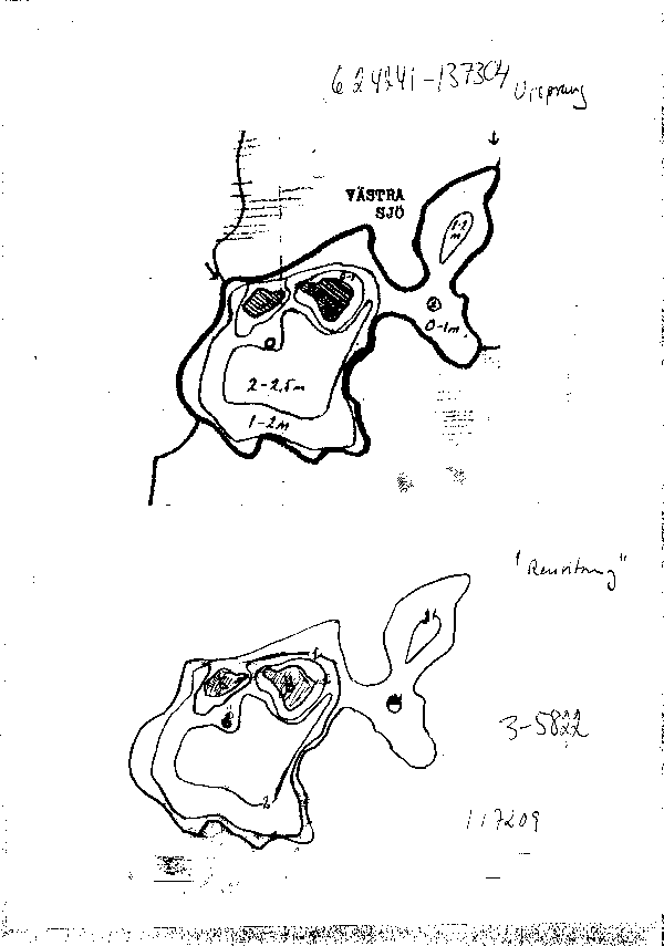 Djupkarta för Västra Sjö — Västra sjö — blad 3-5822 (SMHI Vattenwebb)