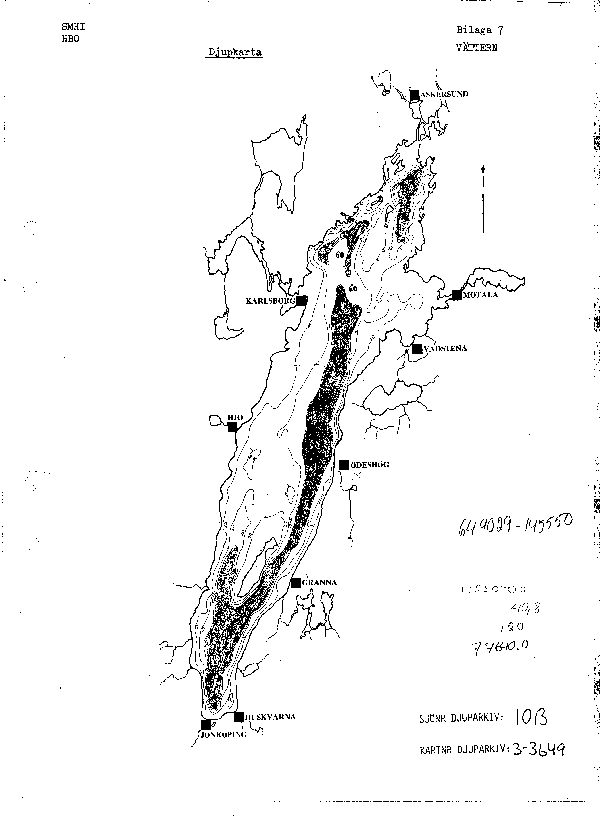 Djupkarta för Vättern — Vättern — blad 3-3649 (SMHI Vattenwebb)
