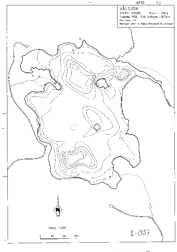 Djupkarta för Vålsjön — Vålsjön — blad 2-0827 (SMHI Vattenwebb)
