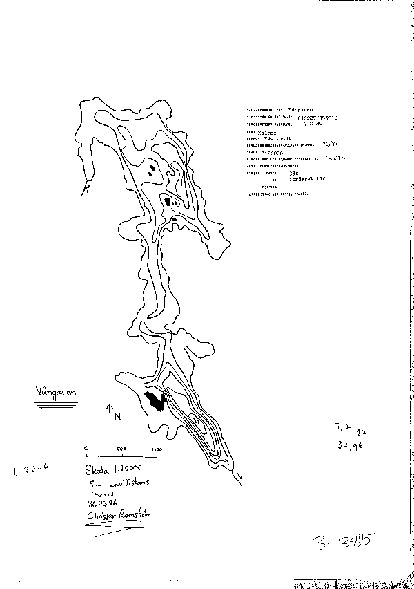 Djupkarta för Vångaren — Vångaren — blad 3-3425 (SMHI Vattenwebb)