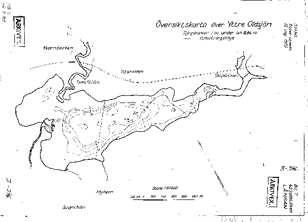 Djupkarta för Yttre Oldsjön — Yttre Oldsjön — blad 3-0346 (SMHI Vattenwebb)