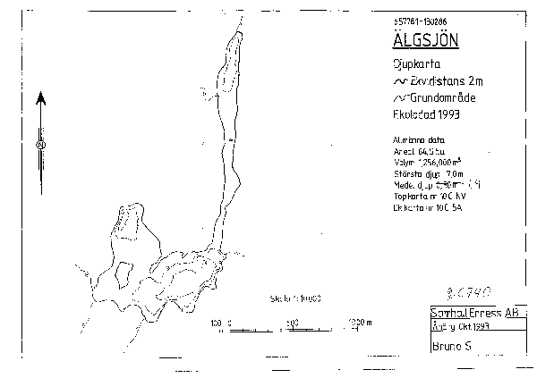 Djupkarta för Älgsjön i Årjäng — Älgsjön — blad 2-0740 (SMHI Vattenwebb)