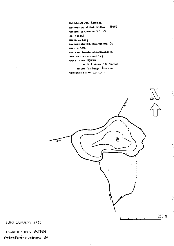Djupkarta för Äntasjön i Varberg — Äntasjön — blad 3-2843 (SMHI Vattenwebb)