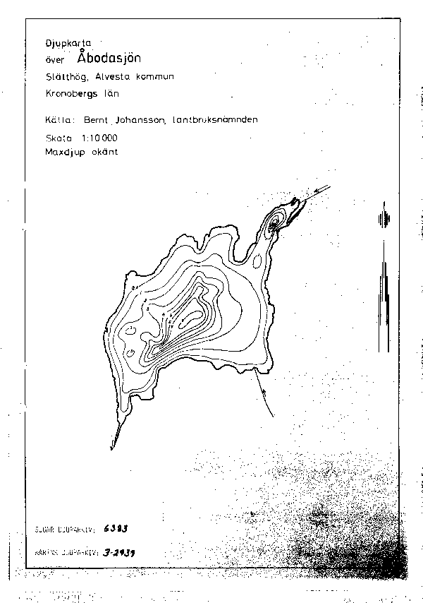 Djupkarta för Åbodasjön — Åbodasjön — blad 3-2939 (SMHI Vattenwebb)