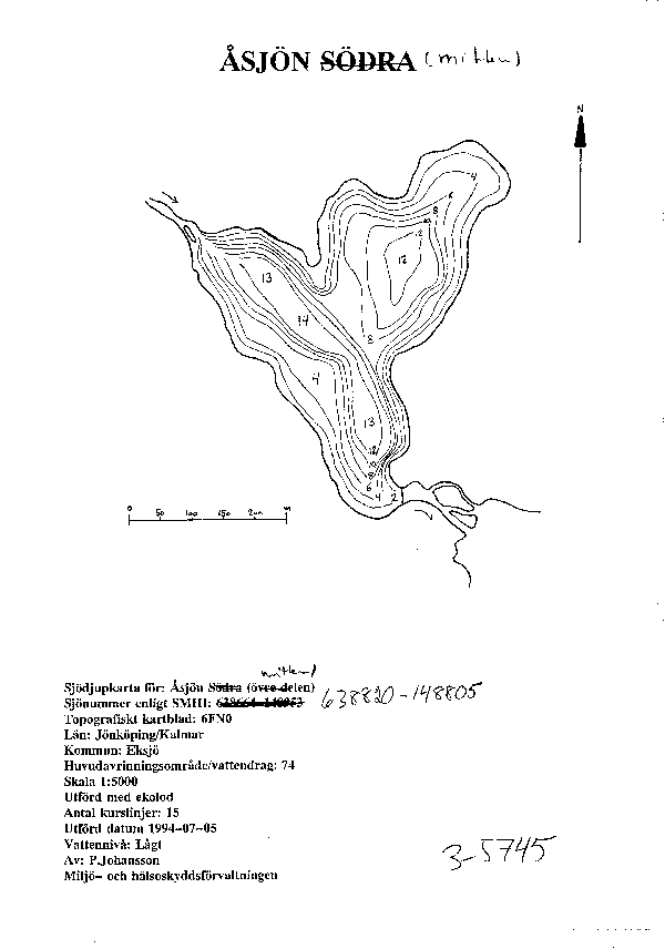 Djupkarta för Åsjön (mitten) — mitten (SMHI Vattenwebb)