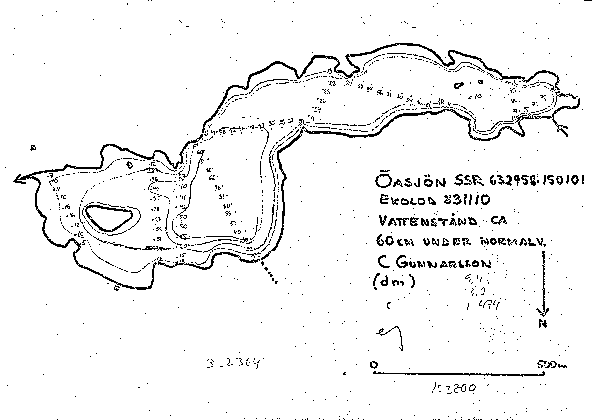 Djupkarta för Öasjön i Högsby — Öasjön — blad 3-2364 (SMHI Vattenwebb)