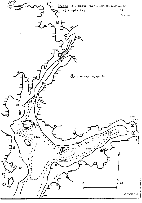 Djupkarta för Öresjö — Öresjö — blad 3-1550 (SMHI Vattenwebb)