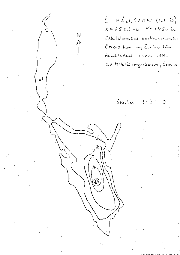 Djupkarta för Östra Hällsjön — Östra Hällsjön — blad 3-3511 (SMHI Vattenwebb)