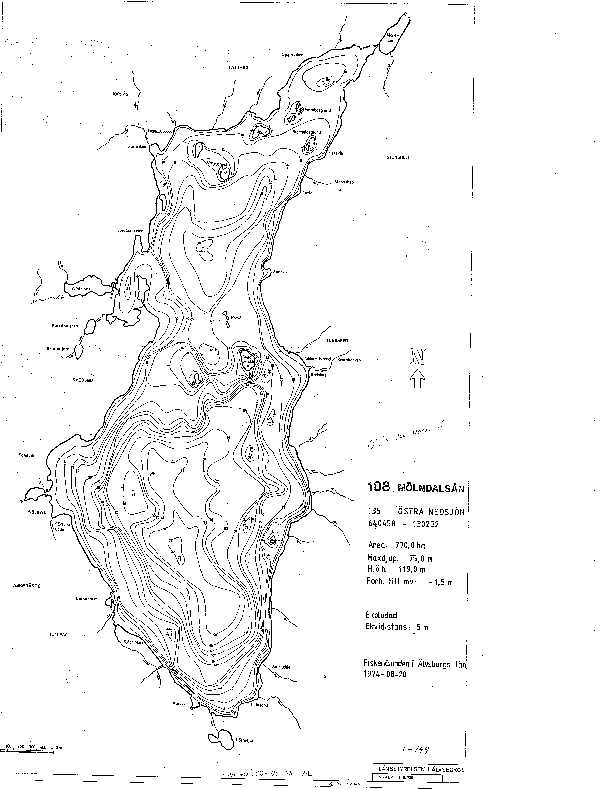 Djupkarta för Östra Nedsjön — Östra Nedsjön — blad 1-0149 (SMHI Vattenwebb)