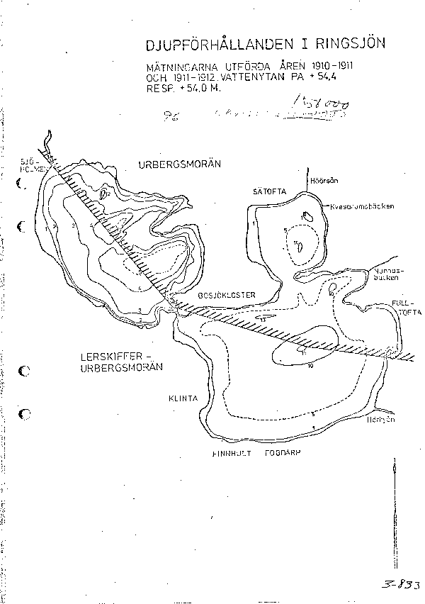 Djupkarta för Östra Ringsjön — Östra Ringsjön — blad 3-0833 (SMHI Vattenwebb)