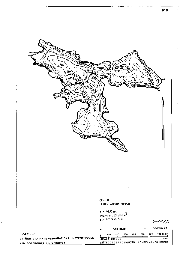 Djupkarta för Öxsjön — Öxsjön — blad 3-1072 (SMHI Vattenwebb)
