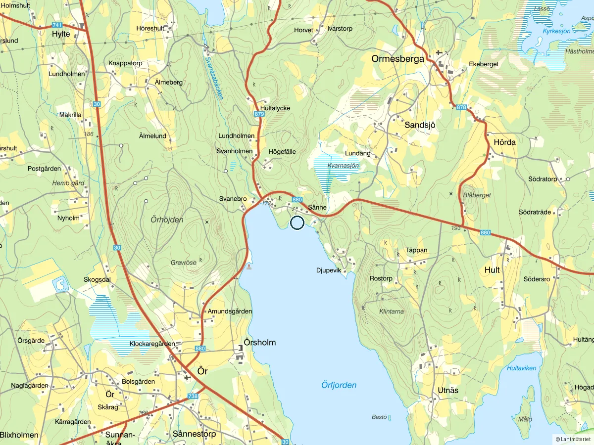 Karta över Sånneviken, vik i Helgasjön i Växjö
