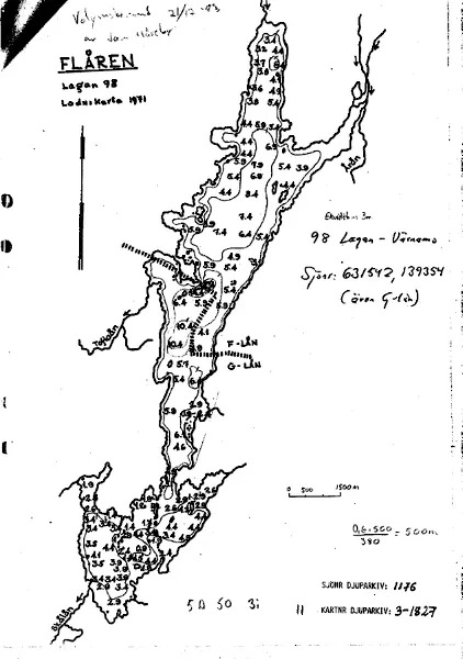 Tiefenkarte für Flåren — Flåren — blad 3-1827