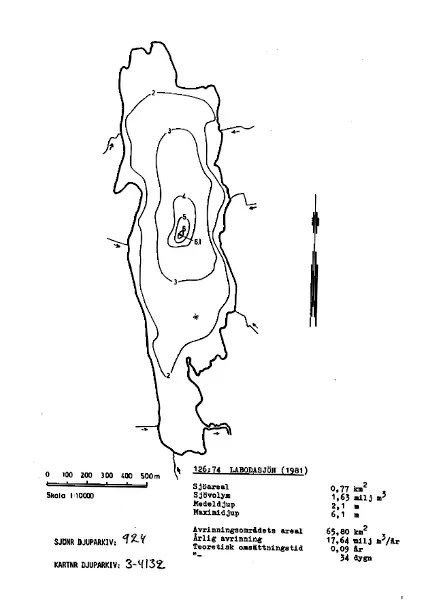 Depth map for Labodasjön — Labodasjön — blad 3-4132