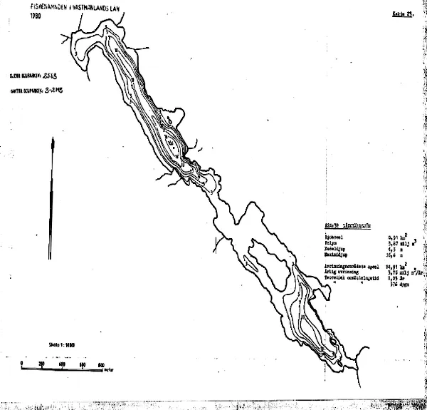 Depth map for Långnälasjön