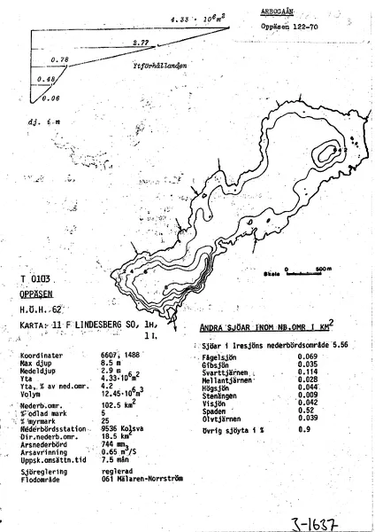 Depth map for Oppäsen — Oppäsen — blad 3-1637