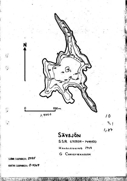Djupkarta för Sävsjön — Sävsjön — blad 3-2367