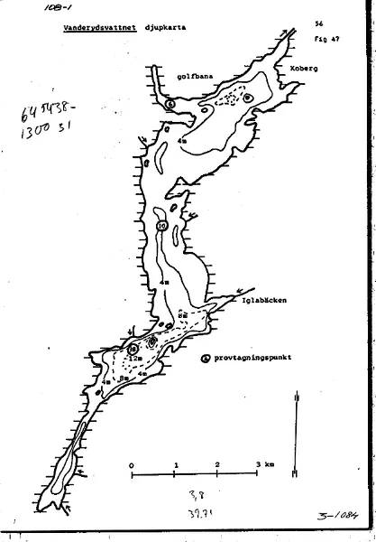 Djupkarta för Vanderydsvattnet — Vanderydsvattnet — blad 3-1084